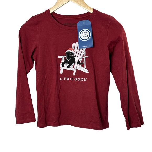 Life is Good Dark Red Winter Dog Days L/S Crusher Tee Shirt Girl's Large 10 NEW - Picture 1 of 6